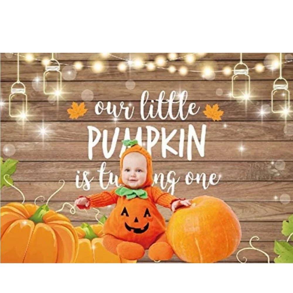 Fall Pumpkin 1st Birthday Backdrop – “Our Little Pumpkin” 7x5 FT
